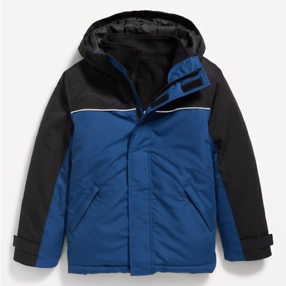 Kids Blue and Black Winter Jacket Water-Resistant 2-In-1 Snow Jacket for Boys